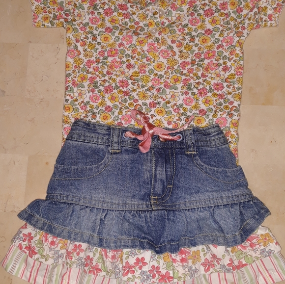 Genuine Kids Floral Jean Skirts w/Carter's Onesie - Picture 1 of 10